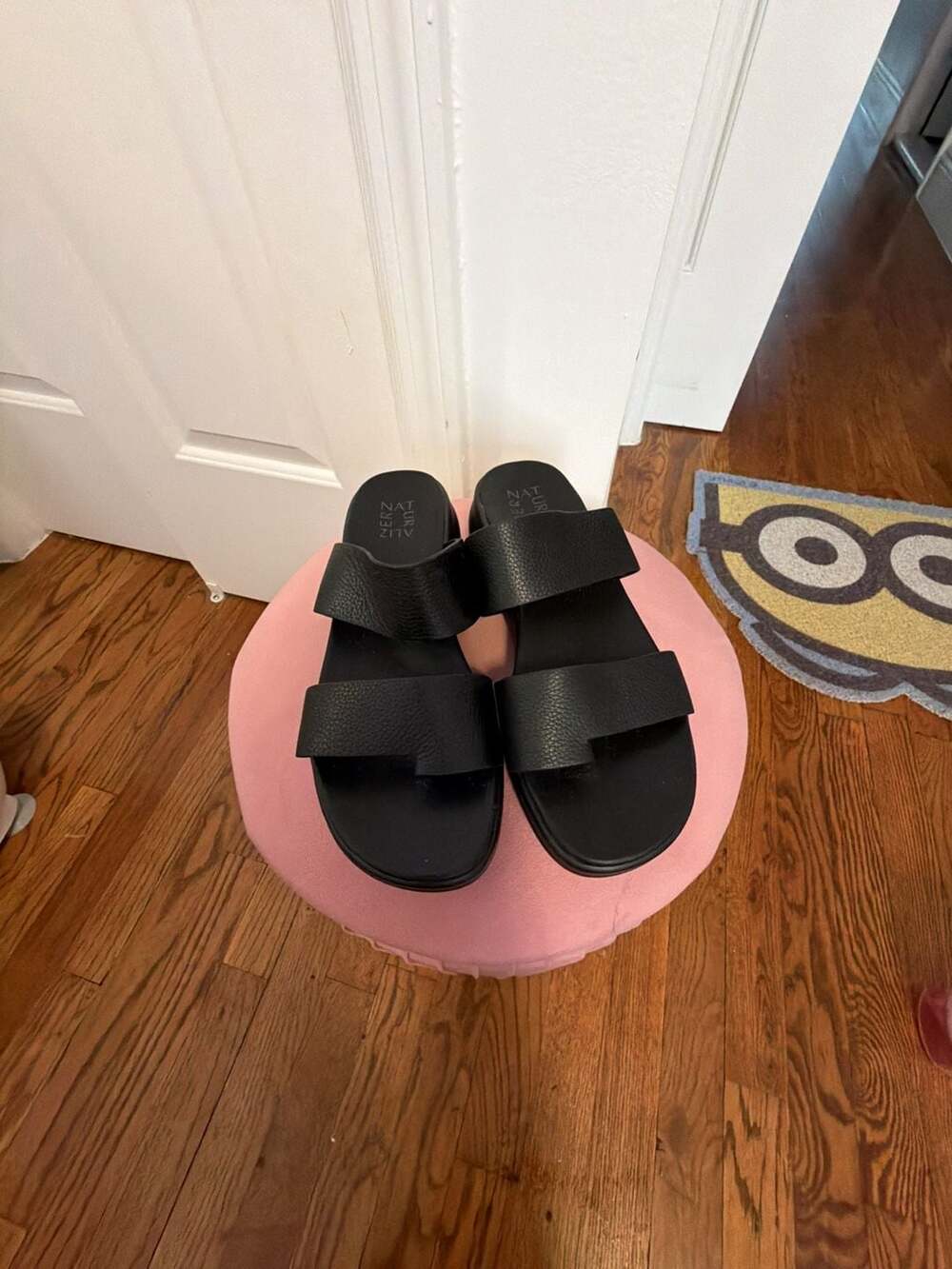 Naturalizer Drift 2 Leather Double Strap Slide Sandals